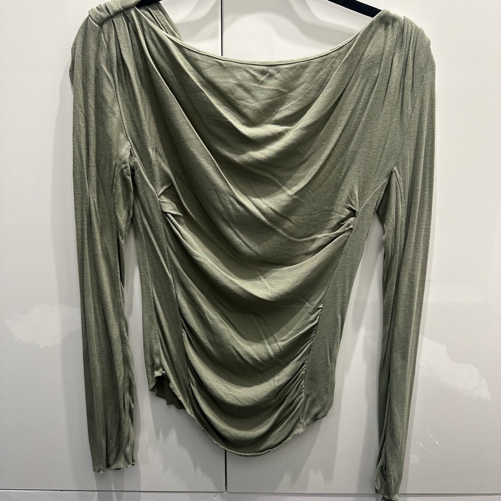 Free People Olive Green Draped Blouse